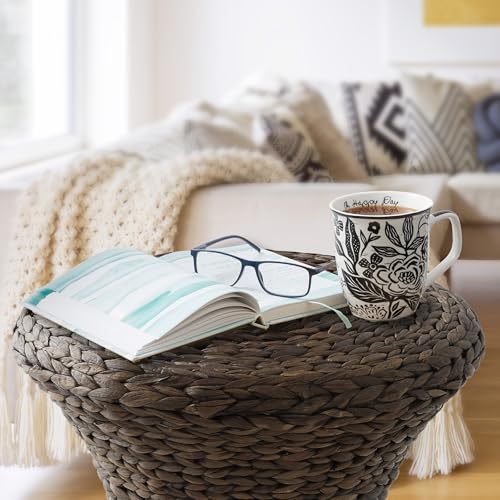 Casafield Hourglass Side Table, Espresso Dark Brown, Hyacinth Round End Table, Boho Woven Wicker Accent for Bedroom, Living Room, Office, Entryway - color: Espresso - Hyacinth