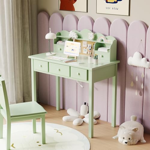FUNKOCO Home Office Furniture Writing Desk, 36 Inch Computer Work Station with Detachable Hutch for Small Place, 5 Drawers(Candy Green) - color: 5-candy Green