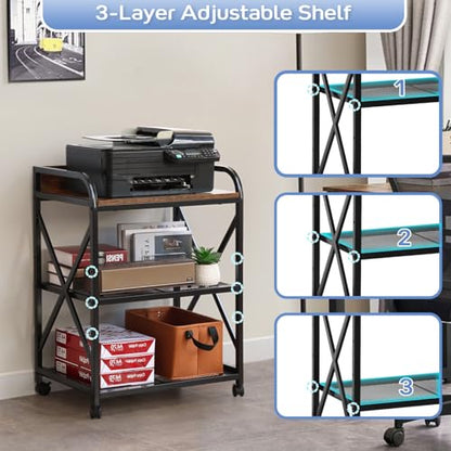 KATHY&BOB Rolling Kitchen Microwave Cart, 3 Tier Microwave Table Stand with Storage, Kitchen Utility Carts on Lockable Wheels, Small Coffee Cart Shelf Rack Organizer for Living Room Office Balcony