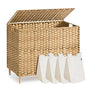 SONGMICS 4-Section Laundry Hamper with Lid, 55.4 Gal (210L) PE Rattan Laundry Basket with Removable Washable Liners, for Bedroom & Living Room, Goose Yellow ULCB224YE01 - color: Goose Yellow, size: 210 L (4 Basket)