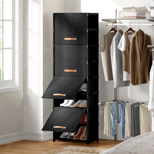 9 Tier Shoe Rack Organizer, Shoe Storage Cabinet with Door 18 Pairs Plastic Shoe Shelves with Cover for Closet, Entryway, Hallway, Bedroom, Black - size: 1 by 9(18 Pairs)