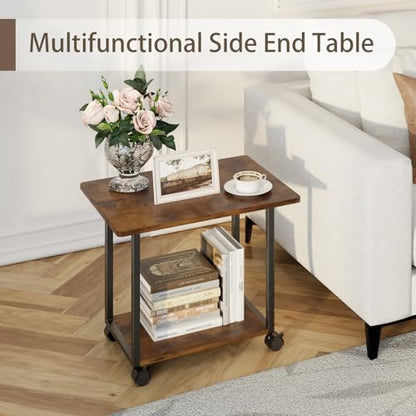 MARTY 22"x15.75" Large Printer Stand Under Desk, Rolling Cart Printer Table | 2 Tier Rolling Printer Cart with Wheels, Storage Shelf, Fit Printer/Fax/3d/Scanner, For Home Office Dorms, Heavy Duty, Brown - color: Rustic Brown