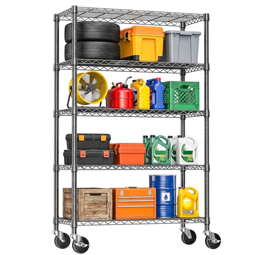 IZEUK 5-Tier Heavy Duty Metal Shelving Unit, Adjustable Steel Wire Storage Rack for Garage, Kitchen, Basement, Laundry Room & Office, Black, 17.7" D x 47.2" W x 72.3" H, 1750 lbs Capacity - color: Black, size: 17.7" D x 47.2" W x 72.2" H