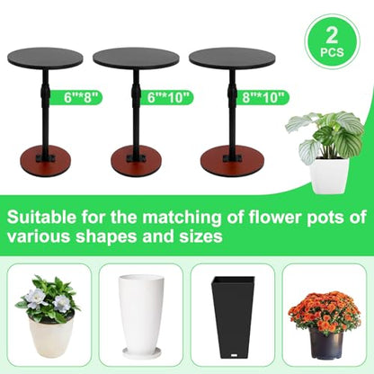 2 Set Adjustable Plant Risers for Inside Pots, 13-21” Telescopic Tapered Flower Pot Stand, Fits 6/8/10 Inch Base for Large Indoor & Outdoor Planters of All Shapes