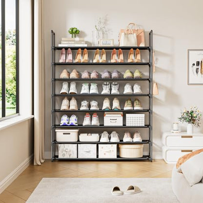 OYREL 8 Tier Shoe Organizer, 33.3in Wide x 11.2in Deep x 55.7in Tall, Black Metal and Plastic Shoe Rack, Holds up to 32-40 Pairs of Shoes - color: Black, size: 8 Tier