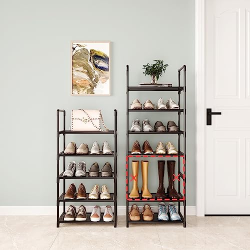 5-Tier Shoe Rack with Handrails, Stackable Narrow Shoe Storage for Entryway, 17.5" W x 11.4" D x 35.4" H, Space Saving Small Shoe Stand for Closet Hallway Dorm, Multi-Functional Shelf(Black) - size: 5-Black(17.5W")