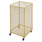 Metal Laundry Storage Basket on Wheels - Square, Rolling Hamper Cart with Mesh Wire & Ring Handles, Stackable Storage Organizer Clothing Sorting Rack for Clothes and Linens, 12"L x 12"W x 22"H (Gold)