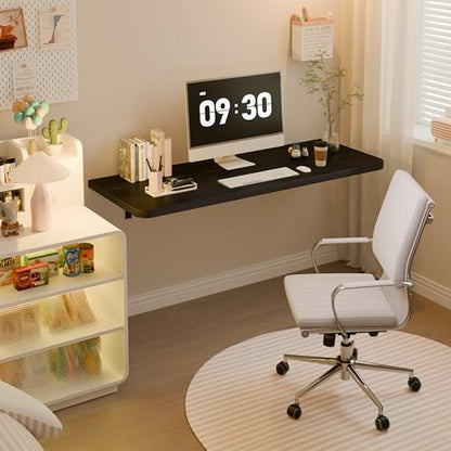 Dogsky 48" x 16" Floating Wall Desk, Fold Down Wall Table - 300 lbs Heavy Duty Solid Pine Wall Mount Folding Desk for Home Office, Laundry Room, Kitchen & Small Apartment, Black - color: Black, size: 48'' x 15.7'' x 8.3''