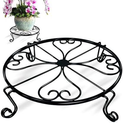 NSYOOMH 1 pack 10"-12" Metal Plant Stand Outdoor, for Flower Pot Heavy Duty Potted Holder Round Wrought Rustproof Iron Planter Stand, plant Stands Indoor Clearance and Outdoor patio - 10 Inches Black