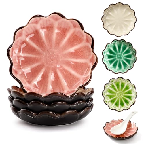CEYAZYE 4PCS 4.3In Ceramic Coffee Spoon Rest for Stove Top | Flower Cute Teaspoon Rests for Kitchen Counter Utensil Coffee Bar Accessories Dining Table Decor Housewarming Gift - color: Lotus Flowers