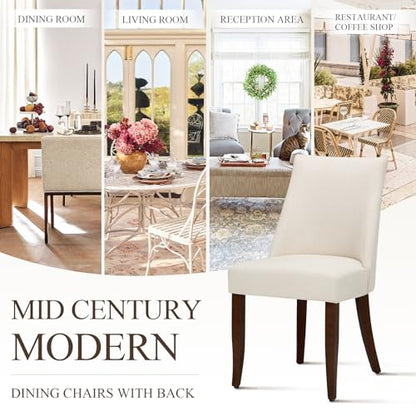 Upholstered Dining Chairs Set of 6, Mid Century Modern Kitchen Chairs with Back, Farmhouse Fabric Side Dining Room Chairs with Wood Legs for Dining Room Restaurant, Beige - color: Beige, size: Set of 6