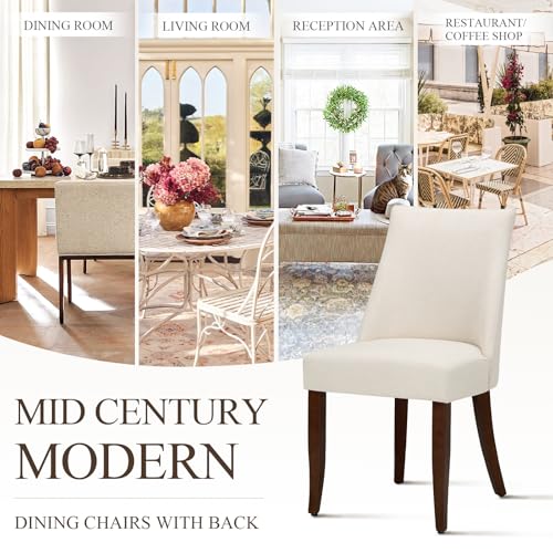 Upholstered Dining Chairs Set of 4, Mid Century Modern Kitchen Chairs with Back, Farmhouse Fabric Side Dining Room Chairs with Wood Legs for Dining Room Restaurant, Beige - color: Beige-new, size: Set of 4