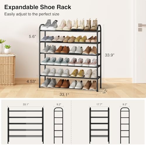 STO STO Expandable Shoe Rack, 5-Tier Metal Shoe Rack for Closet, Up to 24 Pairs Adjustable Shoe Rack Storage for Front Door Entrance, Free Standing Shoe Rack Organizer for Entryway, Black - size: 5-Tier