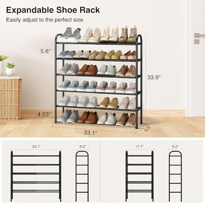 STO STO Expandable Shoe Rack, 5-Tier Metal Shoe Rack for Closet, Up to 24 Pairs Adjustable Shoe Rack Storage for Front Door Entrance, Free Standing Shoe Rack Organizer for Entryway, Black - size: 5-Tier