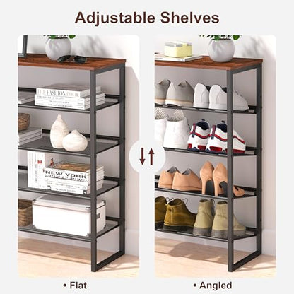 CHEMPFR Shoe Rack - Sturdy Steel Shoe Organizer for Front Door Entrance Closet Entryway with Spacious Top - Industrial Style Strong Mesh Storage Shelves (5-Tier 11.8"x36.2"x31.5") - size: 5-Tier