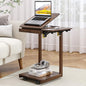 OtterOasis C Shaped End Table for Couch Rolling Side with Wheels Walnut | Wood, Desk Tv Tables, with Folding Desktop, Lockable Wheel, with Hidden Storage, for Living Room, Bedroom - color: Walnut