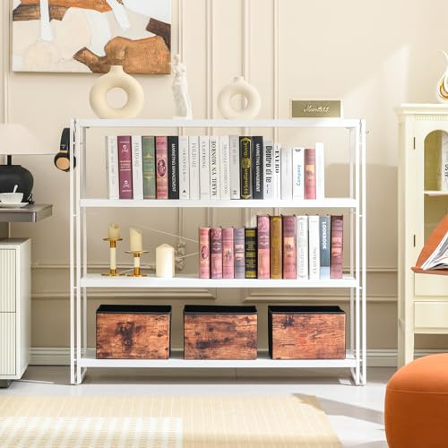 HCHQHS Bookshelf, 4-Tier Industrial Bookcase, White Open Book Shelf, Freestanding Tall Bookshelves with Metal Frame - color: White, size: 4-Tier (47"W x 44.5"H)