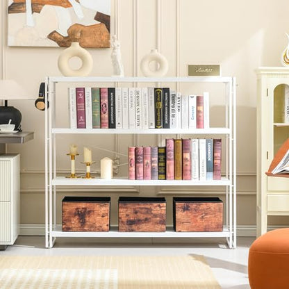 HCHQHS Bookshelf, 4-Tier Industrial Bookcase, White Open Book Shelf, Freestanding Tall Bookshelves with Metal Frame - color: White, size: 4-Tier (47"W x 44.5"H)