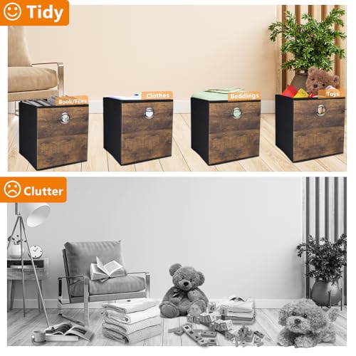4 Pack Durable Storage Cube Bins with Wood Grain,Thickened Fabric Box,Storage Baskets for Open Shelf,Bookcase,Closet,Storeroom,Bedroom,Living Room,Nursery,Office,Dorm, 10.2x10.2x11in (Small) - size: 4Packe-10.2in x 10.2in x 11in