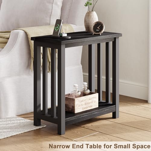 ChooChoo Black End Table for Small Spaces, Narrow Side Table, Night Stand with Storage Shelf for Living Room and Bedroom - color: Black