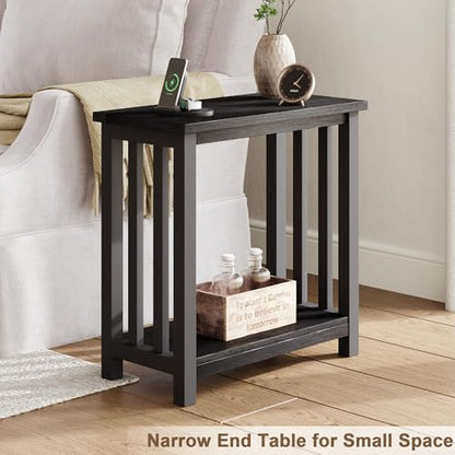 ChooChoo Black End Table for Small Spaces, Narrow Side Table, Night Stand with Storage Shelf for Living Room and Bedroom - color: Black