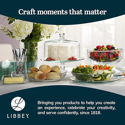 Libbey Selene Glass Cake Stand with Dome Lid, Elegant Curved Footed, Covered Cake Stand, Versatile Serving Dish for Variety of Desserts and More | Curved Pedestal Showcases Pastries, Cupcakes, Pies, Clear Cover Keeps Sweets Fresh for Parties and Tidy Serv