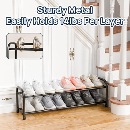 ENJOYBASICS 2 Tier Expandable Shoe Rack for Closet, Free Standing Metal Shoe Shelf Storage Organizer Holder 8 Pairs, Adjustable Width Shoe Rack for Entryway Small Space, Black - size: 2 Tier (4-8 Pairs)