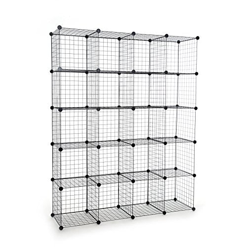 UNICOO - 14 * 14 inch Big Cube Multi Use DIY 20 Cube Wire Grid Organizer, Wardrobe Organizer, Bookcase, Storage - Black Wire - size: 20 cube
