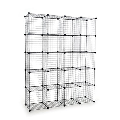 UNICOO - 14 * 14 inch Big Cube Multi Use DIY 20 Cube Wire Grid Organizer, Wardrobe Organizer, Bookcase, Storage - Black Wire - size: 20 cube