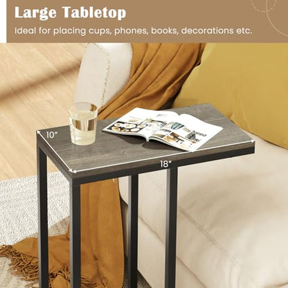 Giantex C Shaped End Table Set of 2, Small Side Tables for Sofa, Couch Tables that Slide Under with Metal Frame, Industrial TV Tray Table for Small Spaces, C Table for Living Room Bedroom, Greige - color: Greige