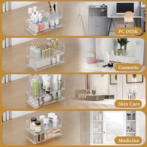 2 Tier Medicine Cabinet Organizer and Storage,Stackable Bathroom Medicine Organizer with Removable Dividers, Plastic Vanity Storage - size: 2 Tier