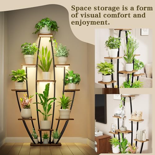 Plant Stand Indoor with Grow Lights - 10 Tiered Tall Plant Shelf Indoor | 59" Large Flower Holder, Corner Plant Rack, Metal Flower Stand with Lights, for Living Room Patio Garden Balcony Home