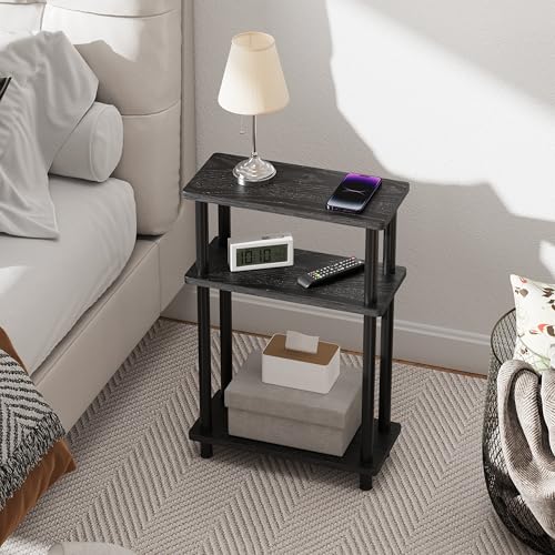 Apicizon Small Narrow Side Table, 3-Tier Skinny End Table with Storage Shelf, Slim Nightstand Bedside Table for Small Spaces, Living Room, Bderoom, Black - color: Black, style: Narrow Side Table