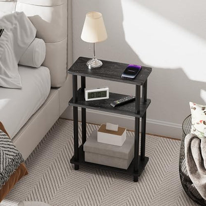 Apicizon Small Narrow Side Table, 3-Tier Skinny End Table with Storage Shelf, Slim Nightstand Bedside Table for Small Spaces, Living Room, Bderoom, Black - color: Black, style: Narrow Side Table