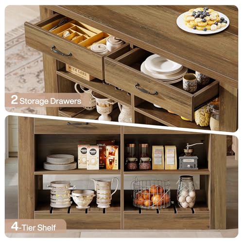Tribesigns 55" Kitchen Island with Storage Drawers and Shelves, Farmhouse Large Island Table for Kitchen, Dining Room