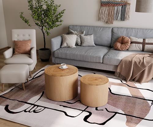Nesting Coffee Table Set of 2, Modern Round Coffee Table, Wooden Circle Accent Tables for Small Spaces Living Room Bedroom Balcony Office Drum Side Table, Natural Wood - color: Natural Wood