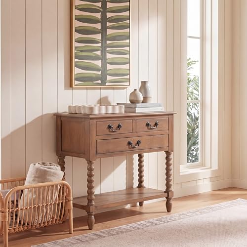 SAFAVIEH Furniture - Athena 3-Drawer Console Table - Brown - Solid Wood - Farmhouse Classic Design - Ideal for Entryway, Living Room, Hallway, 23.5" W x 13" D x 29.5" H (CNS5703C) - color: Brown