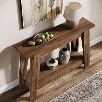 Tribesigns 41.3" Farmhouse Console Table, 2-Tier Wooden Entryway Table with Storage, Rustic Narrow Behind Couch for Living Room, Hallway, Foyer,Brown - color: Brown