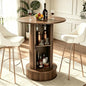 Round Bar Table with 2-Tier Hidden Storage, 38.1" H Wood High Top Table, Bistro Pub Table with Footrest, Cocktail Tables for Coffee Bar, Kitchen Dining Room, Small Space (Walnut) - color: Walnut