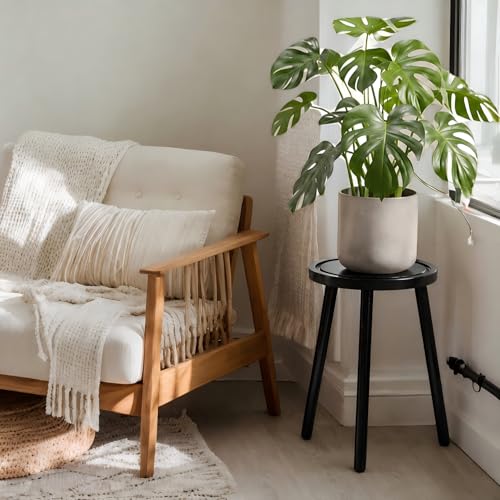 Wood Plant Stands Indoor, 16.7" Tall Plant Stand Outdoor Mid-Century Plant Stool, Single Plant Table Modern Small Round Side/End Table for Living Room, Balcony, Office(Black) - color: Black -1pack