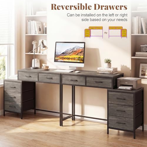 Tangkula Reversible Computer Desk with 5 Drawers, 51-Inch Home Office Desk with Drawers & Printer Stand, Industrial Writing Study Desk, Laptop PC Desk Workstation for Bedroom, Small Spaces (Grey) - color: Grey