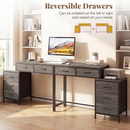 Tangkula Reversible Computer Desk with 5 Drawers, 51-Inch Home Office Desk with Drawers & Printer Stand, Industrial Writing Study Desk, Laptop PC Desk Workstation for Bedroom, Small Spaces (Grey) - color: Grey