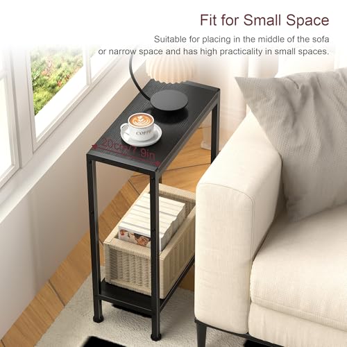 Narrow Side Table for Small Space, 2-Tier Slim End Table, Thin Nightstand, Skinny Snack Couch Table, Sofa Bedside Table in Living Room, Bedroom, Study, Kitchen and Balcony (Black) - color: Black, size: 2-Tier (7.9''D*17''W*22.8''H)