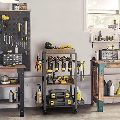 Olakee Power Tool Organizer Garage Storage Organization Shelving Tool Holder Drill Rack Shelf Rolling Cart Open Tool Chest Cabinet Box Organizer with Wheels Workshop Garage Gift Ideas for Men Dad