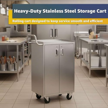 16" x 24" Commercial Stainless Steel Utility Cart with Locking Doors - Four Shelf Enclosed Base, NSF Heavy-Duty Metal Service Cart with Casters for Kitchen, Catering, Restaurant - size: 4 Shelf - Tall