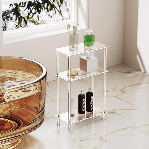 Clear Acrylic Narrow Side Table for Small Spaces, 15.7" L x 7.87" W x 24.6" H, 3 Tier Rectangle Slim End Table Nightstand, Small Skinny Bedside Table for Living Room, Bedroom, Bathroom - size: 3 Tier 1 Pack
