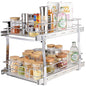 VEVOR Pull Out Cabinet Organizer, 14" Wx21.2 Dx15.2 H Heavy 2 Tier Duty Slide Out Pantry Shelves, Chrome-Plated Steel Roll Out Drawer for Under Sink, 15.5" Wx22.5 Dx19 H Install Size for Cabinet - size: 14"Wx21.2"Dx15.2"H
