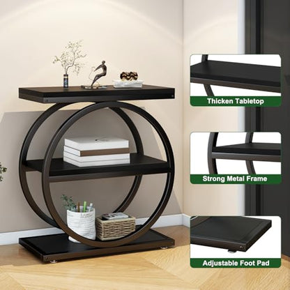 IBUYKE Narrow End Table with 3 Storage Shelves, Industrial Sofa Side Table, Double Round Metal Frames, Slim Nightstand and Bedside Table for Bedroom, Living Room, Black UTMJ418B - color: Black