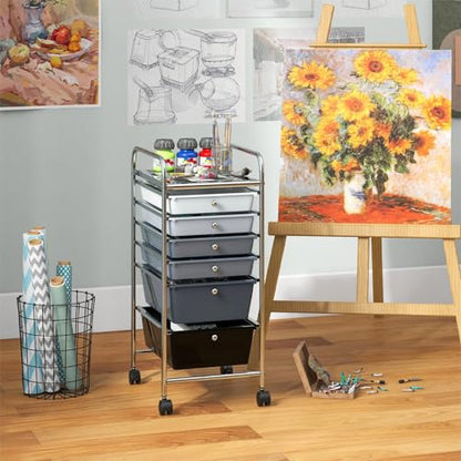 DREAMADE Rolling Cart with Storage Drawers, Utility Cart with Removable Plastic Drawers, Lockable Wheels, Art Cart for Classroom Organization Art Supplies Office Scrapbook (6 Drawers, Mixed-black) - color: Mixed-black, style: 6 Drawers