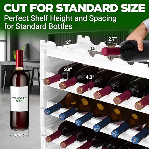 NutriChef 72 Bottle Wine Rack Stackable Bamboo Freestanding, 8-Tier Modular Shelf, Sturdy Wobble Free, Upgraded 2026 Design, Easy No-Tool Assembly for Kitchen, Cellar or Bar 33.5" x 10" x 41" (White) - size: 72 Bottle - White